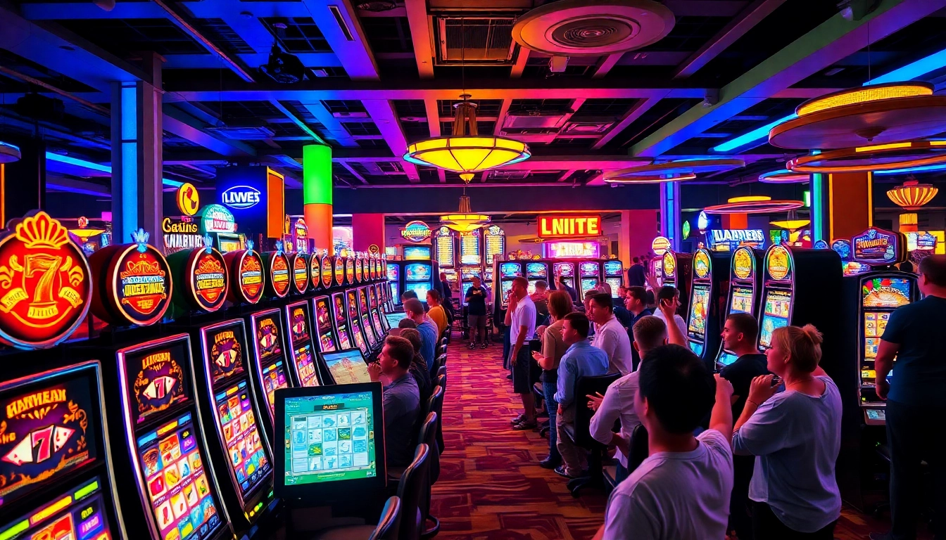 Experience the thrill of slot thailand with colorful machines and happy players in a vibrant casino.